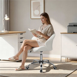 Yaheetech Faux Leather Desk Chair With Tufted Shell-Shaped Back And Rolling Wheels, Adjustable Seat Height, White - thumbnail 7