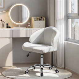 Yaheetech Faux Leather Desk Chair With Tufted Shell-Shaped Back And Rolling Wheels, Adjustable Seat Height, White - thumbnail 4