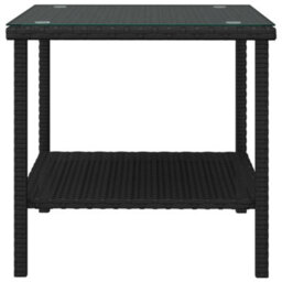 Vidaxl Side Table Black 45X45X45 Cm Poly Rattan And Tempered Glass Side Tables - thumbnail 3