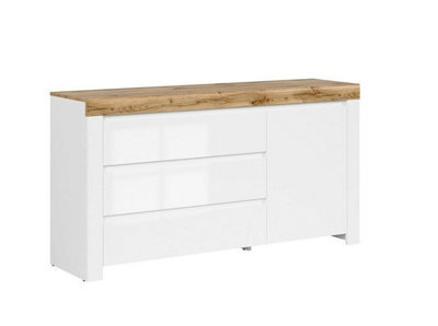 Impact Furniture Sideboard Cabinet Large 3 Drawers Unit Modern White Gloss Oak Effect Soft Close Storage Holten - image 1