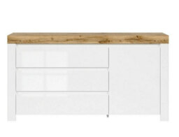 Impact Furniture Sideboard Cabinet Large 3 Drawers Unit Modern White Gloss Oak Effect Soft Close Storage Holten - thumbnail 3