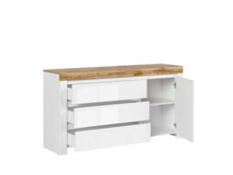 Impact Furniture Sideboard Cabinet Large 3 Drawers Unit Modern White Gloss Oak Effect Soft Close Storage Holten - thumbnail 5