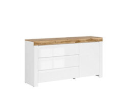 Impact Furniture Sideboard Cabinet Large 3 Drawers Unit Modern White Gloss Oak Effect Soft Close Storage Holten - thumbnail 4