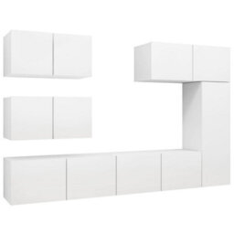Berkfield Modern 6 Piece Tv Cabinet Set White Engineered Wood - thumbnail 1