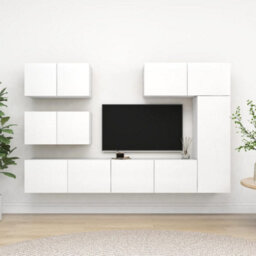Berkfield Modern 6 Piece Tv Cabinet Set White Engineered Wood - thumbnail 2