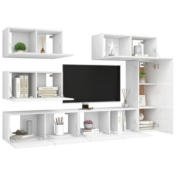 Berkfield Modern 6 Piece Tv Cabinet Set White Engineered Wood - thumbnail 3