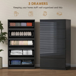 Homcom Bedroom Chest Of Drawers, 5 Drawers Dresser, Drawer Unit, Black - thumbnail 4