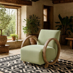Wyld Haus Aracaju Sage Velvet Armchair With Oak Ring Arms - thumbnail 2