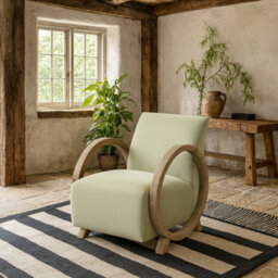 Wyld Haus Aracaju Sage Velvet Armchair With Oak Ring Arms - thumbnail 1