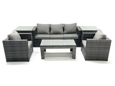 Fimous Rattan Garden Furniture Set Outdoor Lounger Sofa With Coffee Table 2 Armchair 2 Side Tables Dark Grey Mixed - image 1