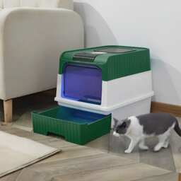 Thehotsale Green & White Large Fully Enclosed Cat Litter Box With Uv Sterilization And Scoop - thumbnail 1