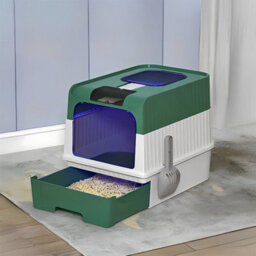Thehotsale Green & White Large Fully Enclosed Cat Litter Box With Uv Sterilization And Scoop - thumbnail 2