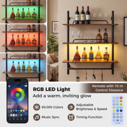 Gainoom Floating Shelves For Wall 3-Tier Industrial Pipe Shelving With Led Light - thumbnail 7