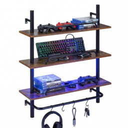 Gainoom Floating Shelves For Wall 3-Tier Industrial Pipe Shelving With Led Light - thumbnail 1