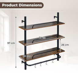 Gainoom Floating Shelves For Wall 3-Tier Industrial Pipe Shelving With Led Light - thumbnail 2