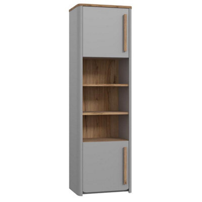 FWSTYLE Tall Display Cabinet Matt Grey Oak Finish 2 Door Modern Design - image 1