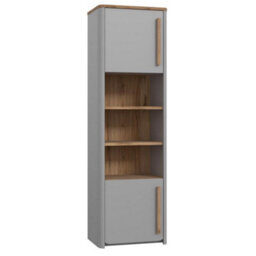 FWSTYLE Tall Display Cabinet Matt Grey Oak Finish 2 Door Modern Design