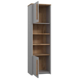 FWSTYLE Tall Display Cabinet Matt Grey Oak Finish 2 Door Modern Design - thumbnail 2
