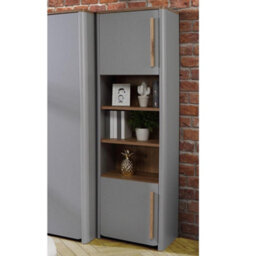 FWSTYLE Tall Display Cabinet Matt Grey Oak Finish 2 Door Modern Design - thumbnail 3