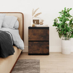 Urbn-Living Urbnliving Height 49Cm 2 Drawer Wooden Bedroom Bedside Cabinet Colour Black Carcass And Rustic Brown Drawers No Handle Nightstand - thumbnail 3