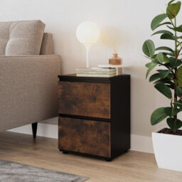 Urbn-Living Urbnliving Height 49Cm 2 Drawer Wooden Bedroom Bedside Cabinet Colour Black Carcass And Rustic Brown Drawers No Handle Nightstand - thumbnail 2