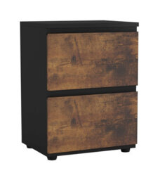 Urbn-Living Urbnliving Height 49Cm 2 Drawer Wooden Bedroom Bedside Cabinet Colour Black Carcass And Rustic Brown Drawers No Handle Nightstand