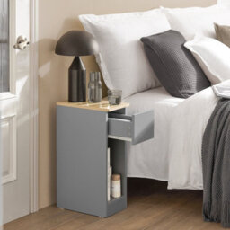 Sobuy Fbt111-Hgx2, Set Of 2 Slim Bedside Table Bedside Cabinet Narrow Side Table Nightstand With Drawer And Shelf, Grey - thumbnail 4