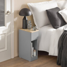 Sobuy Fbt111-Hgx2, Set Of 2 Slim Bedside Table Bedside Cabinet Narrow Side Table Nightstand With Drawer And Shelf, Grey - thumbnail 9