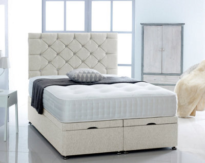 Comfy Deluxe 3Ft Single Cream Chenille  Foot Lift Ottoman Bed With Headboard & Mattress - image 1