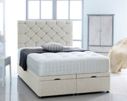 Comfy Deluxe 3Ft Single Cream Chenille  Foot Lift Ottoman Bed With Headboard & Mattress - thumbnail 1