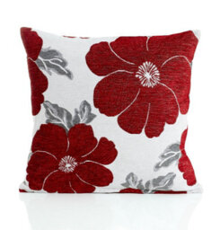 Luxury Living Poppy Luxury Floral Chenille Cushion Red/grey