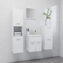 Berkfield Bathroom Furniture Set White Engineered Wood - thumbnail 1
