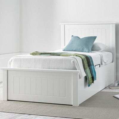 New England Solo White Wooden Ottoman Storage Bed - Single 3Ft Bed Frame - image 1