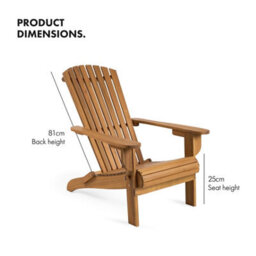 Vonhaus Folding Adirondack Chairs Set Of 2, Outdoor Acacia Wood Garden Chairs & Teak Oil, Weather Resistant, Hudson - thumbnail 8