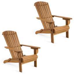 Vonhaus Folding Adirondack Chairs Set Of 2, Outdoor Acacia Wood Garden Chairs & Teak Oil, Weather Resistant, Hudson