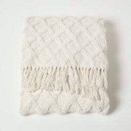 Homescapes White Diamond Cotton Tufted Throw 125 X 150 Cm - thumbnail 2