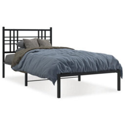 Berkfield Metal Bed Frame Without Mattress With Headboard Black 90X190Cm - thumbnail 2
