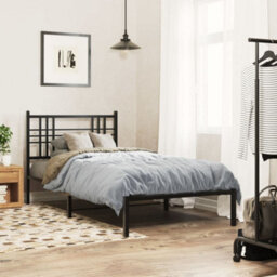 Berkfield Metal Bed Frame Without Mattress With Headboard Black 90X190Cm - thumbnail 1