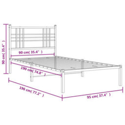 Berkfield Metal Bed Frame Without Mattress With Headboard Black 90X190Cm - thumbnail 8