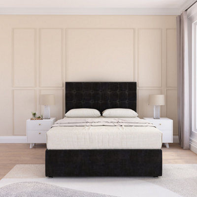 Sloomy Alabama Black Plush 4Ft Memory Foam Bed Set With No Drawers, Mattress & Headboard- Small Double - image 1