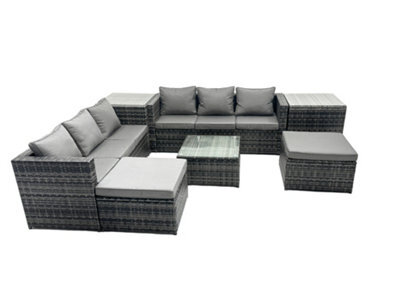 Fimous Outdoor Rattan Garden Furniture Set 8 Seater Patio Lounge Sofa Set With Square Coffee Table 2 Side Tables 2 Big Footstools - image 1