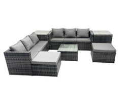 Fimous Outdoor Rattan Garden Furniture Set 8 Seater Patio Lounge Sofa Set With Square Coffee Table 2 Side Tables 2 Big Footstools - thumbnail 1