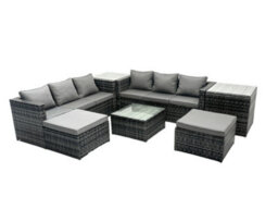 Fimous Outdoor Rattan Garden Furniture Set 8 Seater Patio Lounge Sofa Set With Square Coffee Table 2 Side Tables 2 Big Footstools - thumbnail 2