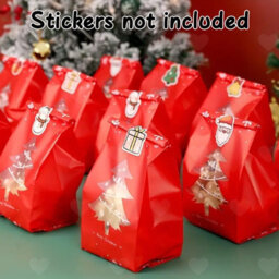 Amorly 100Pcs Christmas Tree Snowflake Snack Treat Bags, Red Green Candy Cookie Pouches With 500Pcs Merry Christmas Stickers For Xmas - thumbnail 8