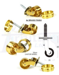 L&F 4X Brass Castor & Ring 25mm Screw In Castor  Furniture Beds Sofas Chairs Stools