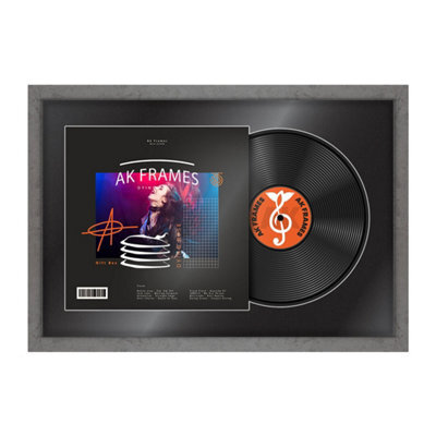 "AK Frames 25X17"" Grey Marble Modern Vinyl Record Frame With Black Mount For 12 Inch Lp Cover & Disc - Overlapped Design" - image 1