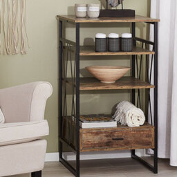 Beliani Console Table Tv Stand Dark Brown Matte 3 Shelves 1 Drawer - Compact Industrial Media Unit - thumbnail 2