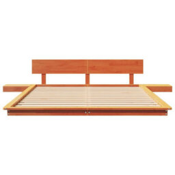 Berkfield Stylish Floor Bed Frame With Bedside Tables Wax Brown 150X200Cm Solid Wood - thumbnail 5