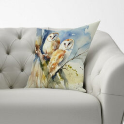 Warren Reed Designer Barn Owls Watercolour Cushions 60Cm X 60Cm - thumbnail 2