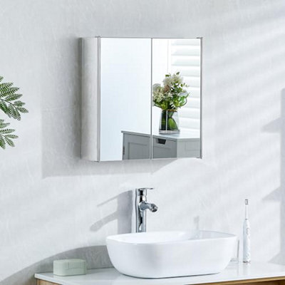Bath Vida Tiano Double-Mirror Bathroom Cabinet - Wall-Mounted Stainless Steel Modern Storage Cupboard (No Assembly Required)
